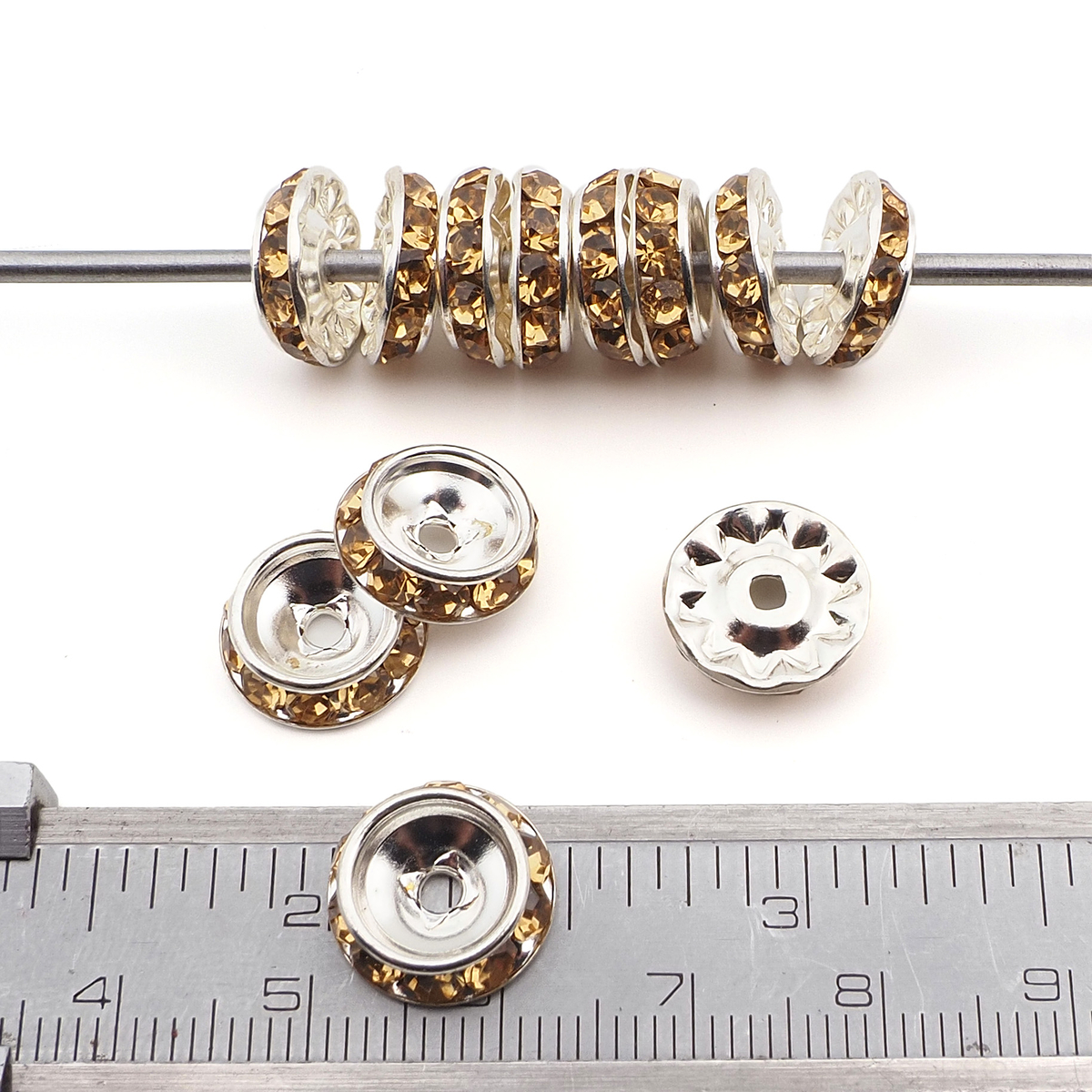 Lot 12 pcs 12mm Premium Czech Lt Col Topaz Beveled Slant Shrag Rhinestone Rondelles jewelry supplies cabochons buttons 