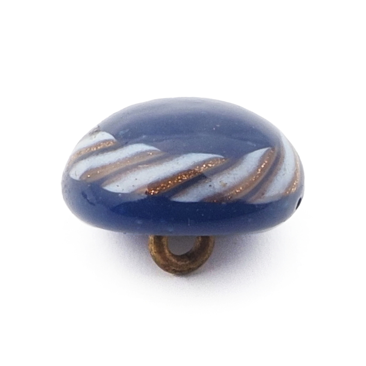Antique Czech aventurine white blue spiral edge lampwork glass button 14mm