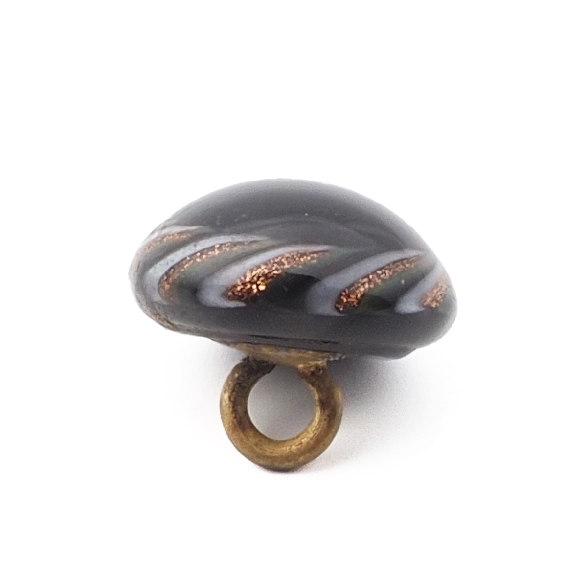 Antique Czech aventurine white spiral edge black lampwork glass button 13mm