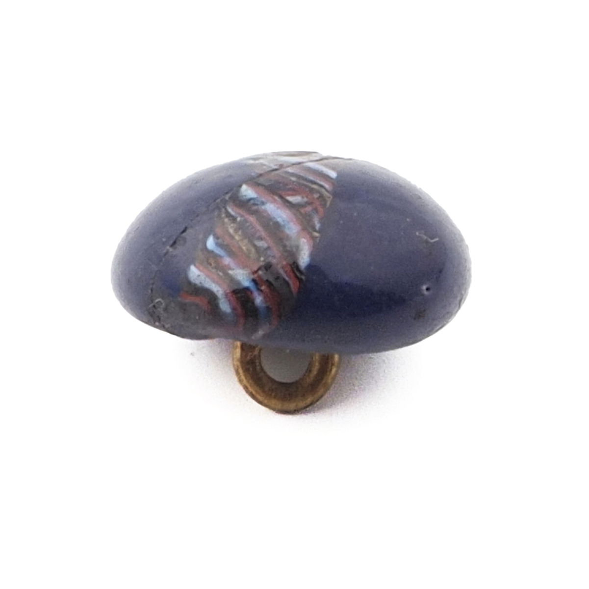 Antique Czech multicolor filigree spiral blue micro lampwork glass button 13mm