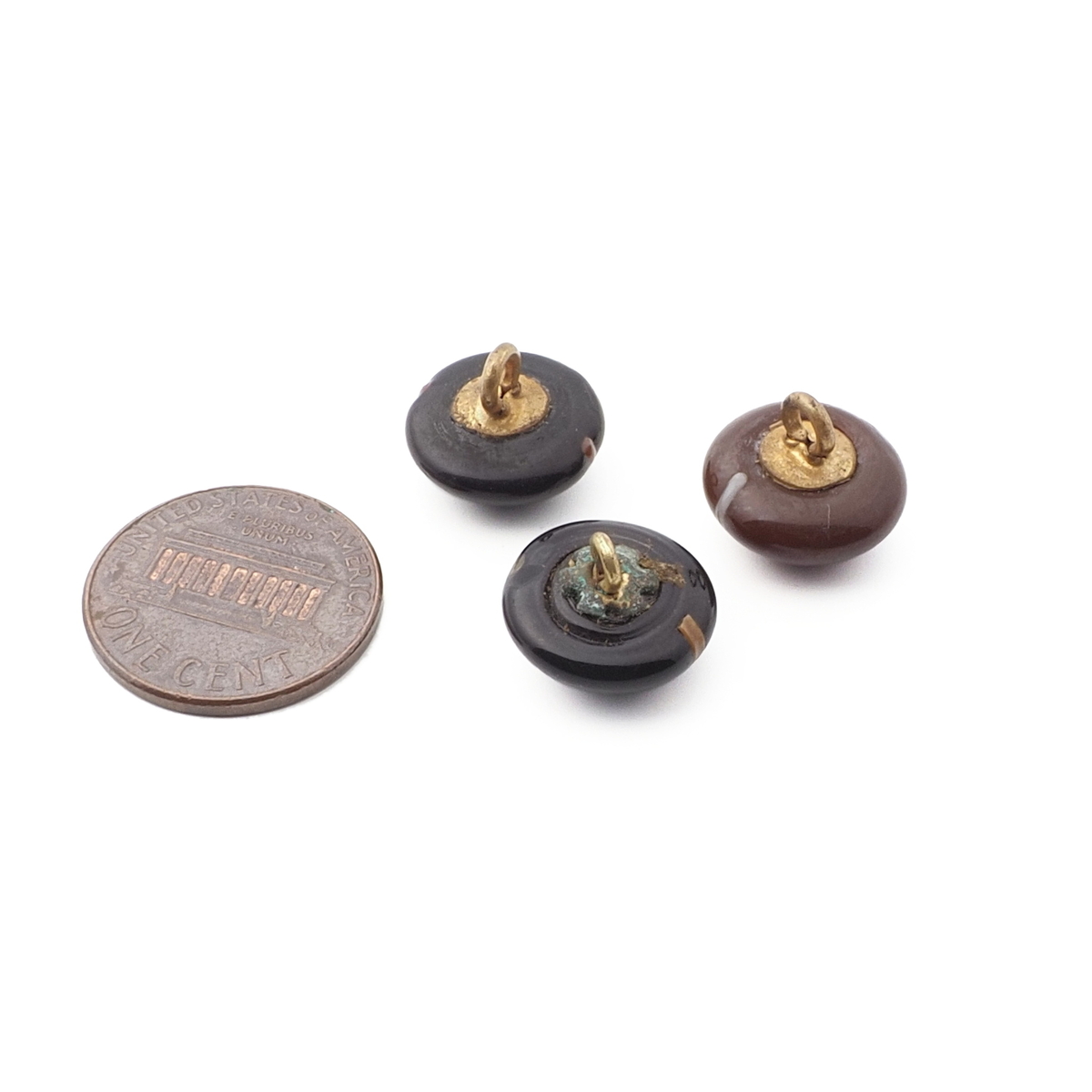 Lot (3) Antique Czech lampwork stripe glass buttons 13mm