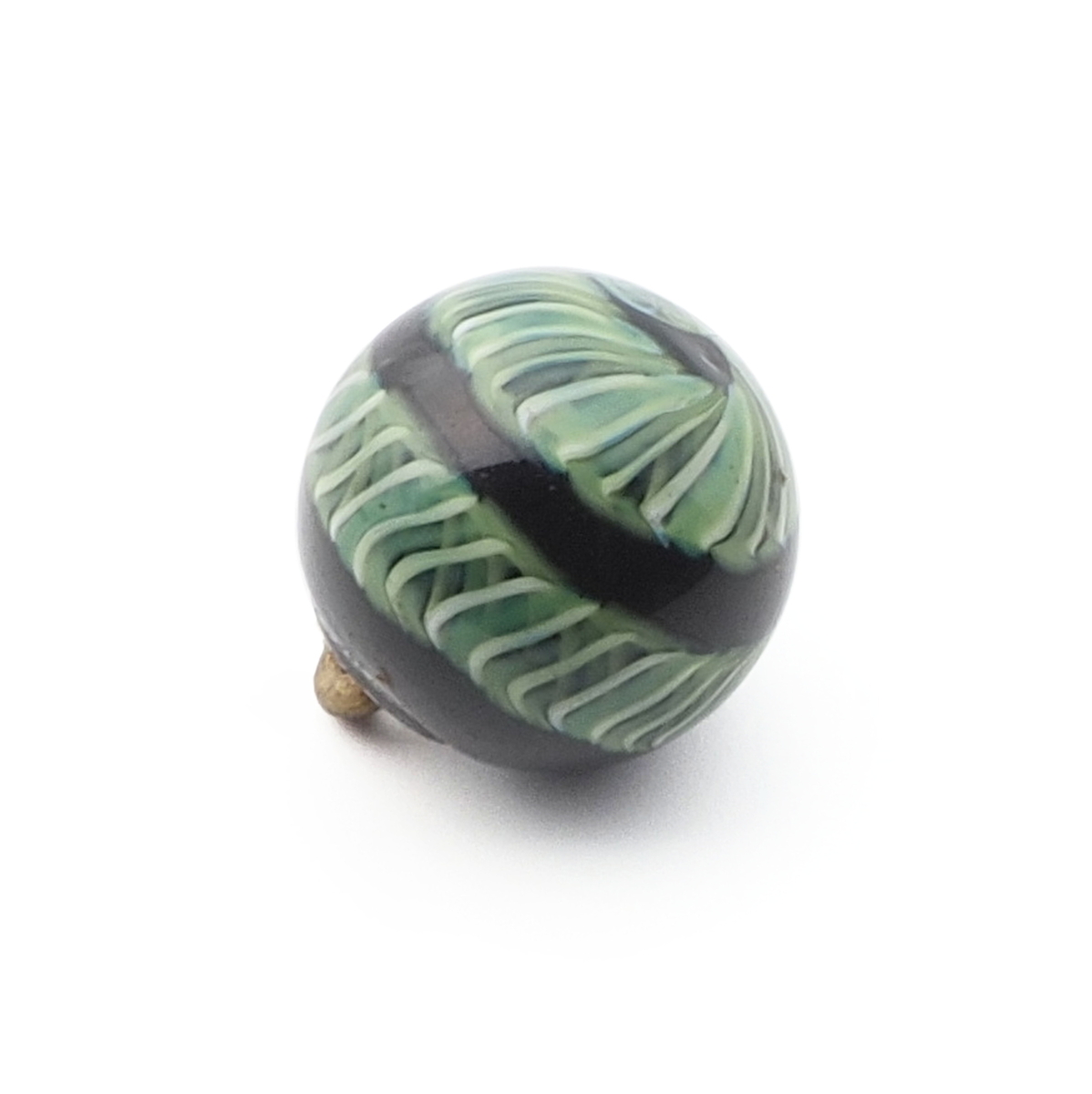 Antique Czech multicolor filigree spiral black micro lampwork ball glass button 13mm