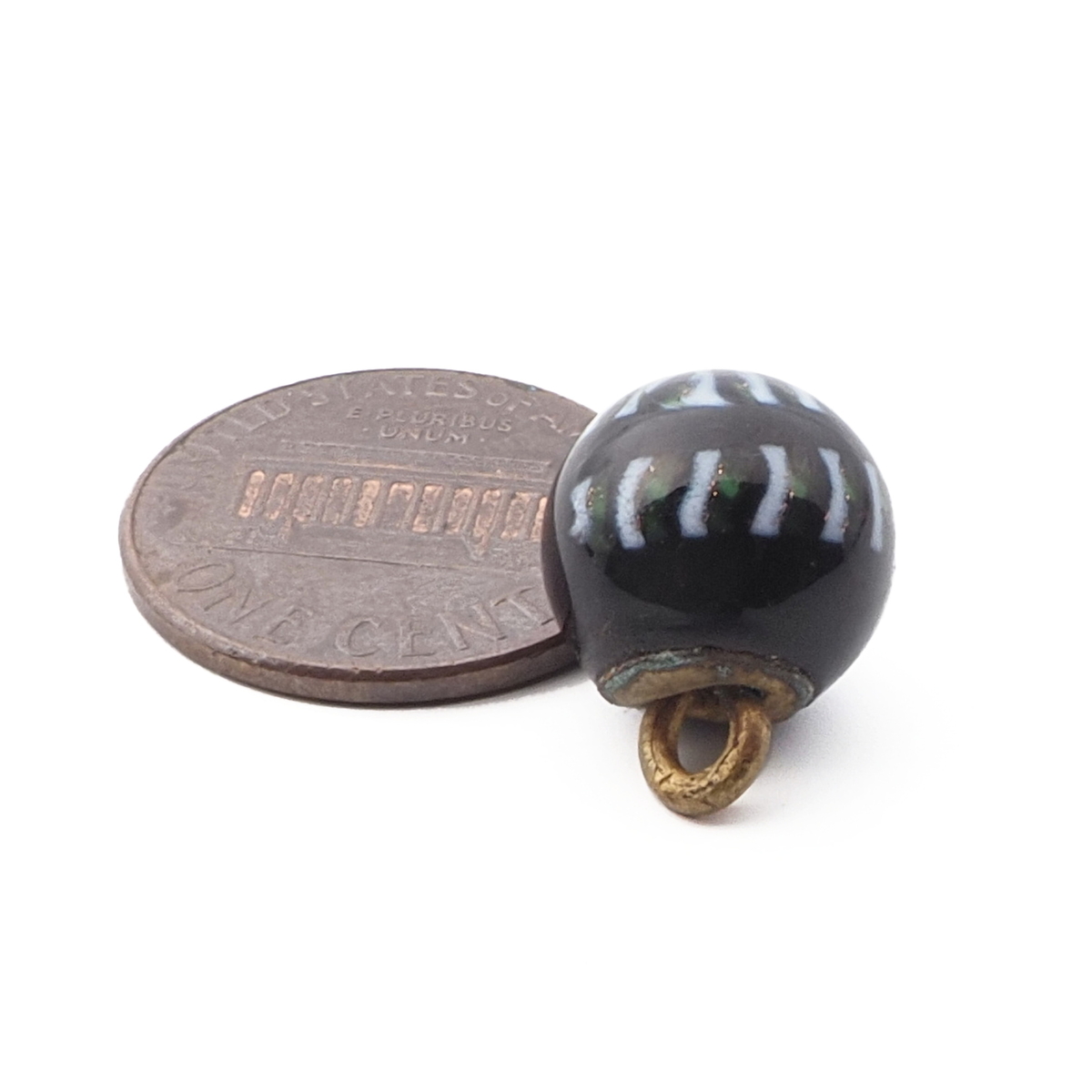 Antique Czech multicolor filigree spiral black micro lampwork ball glass button 12mm