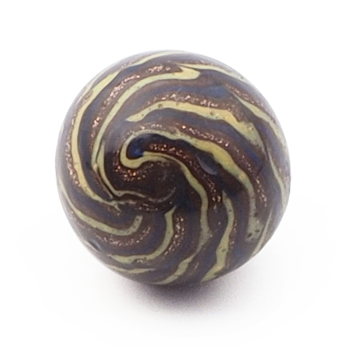 Antique Czech yellow blue gold spiral swirl micro lampwork ball glass button 12mm