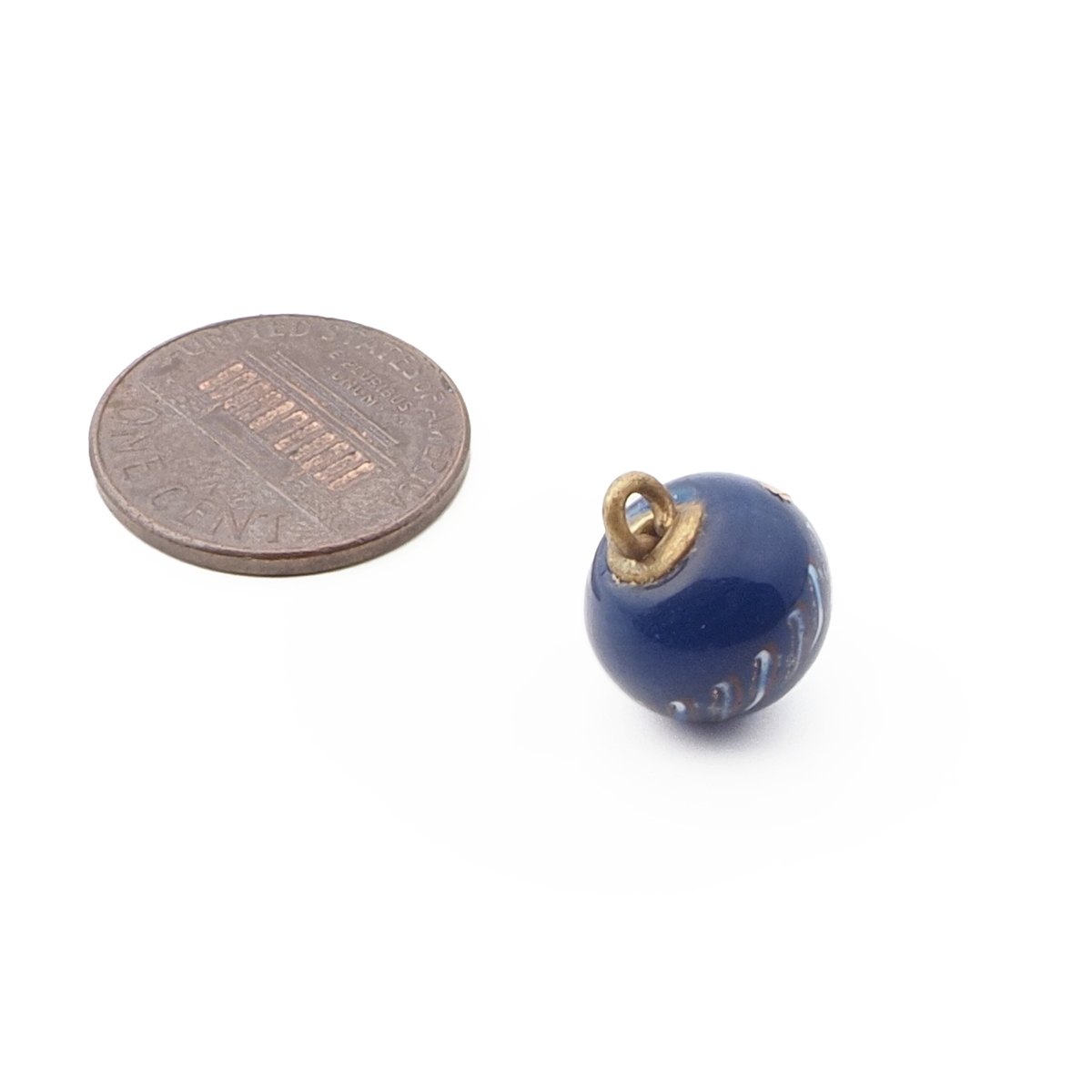 Antique Czech red white blue gold filigree spiral micro lampwork ball glass button 12mm