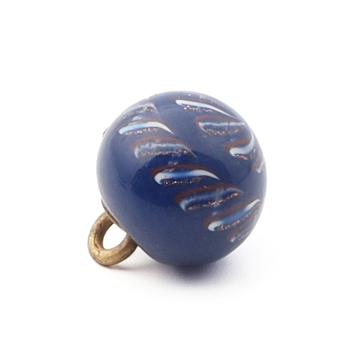 Antique Czech red white blue gold filigree spiral micro lampwork ball glass button 12mm