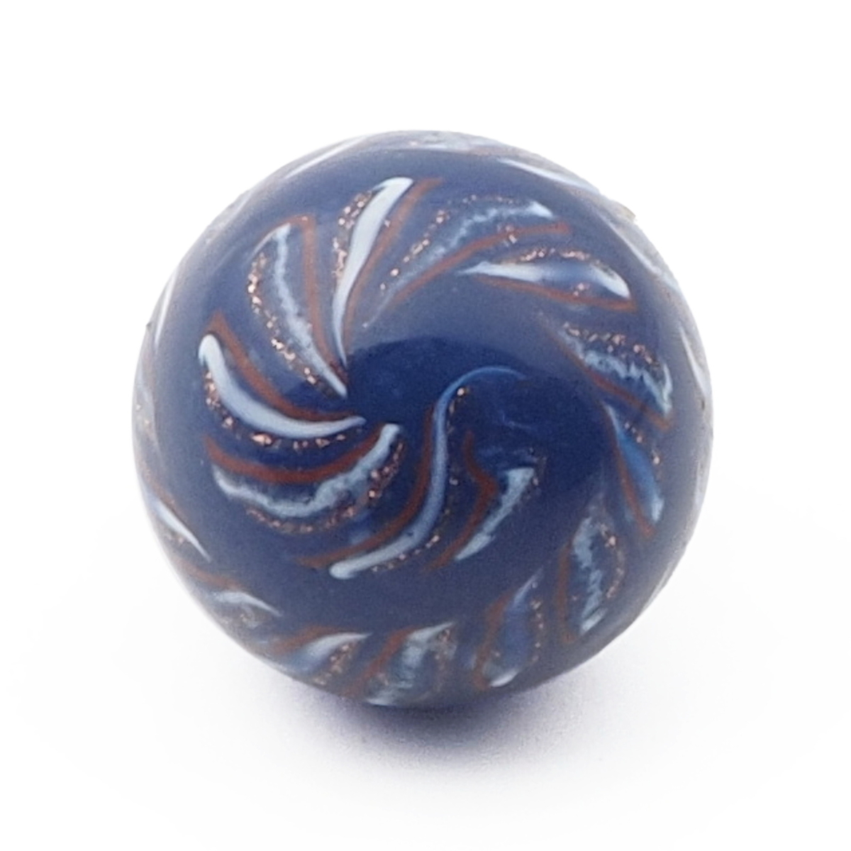 Antique Czech red white blue gold filigree spiral micro lampwork ball glass button 12mm