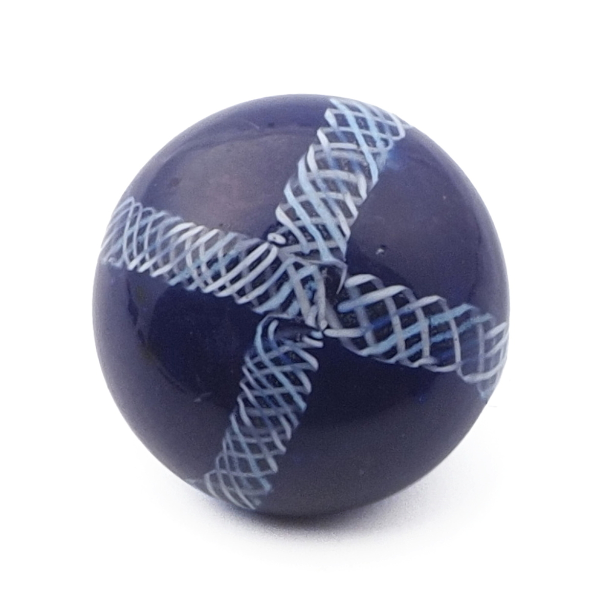 Antique Czech white filigree spiral blue micro lampwork glass button 13mm