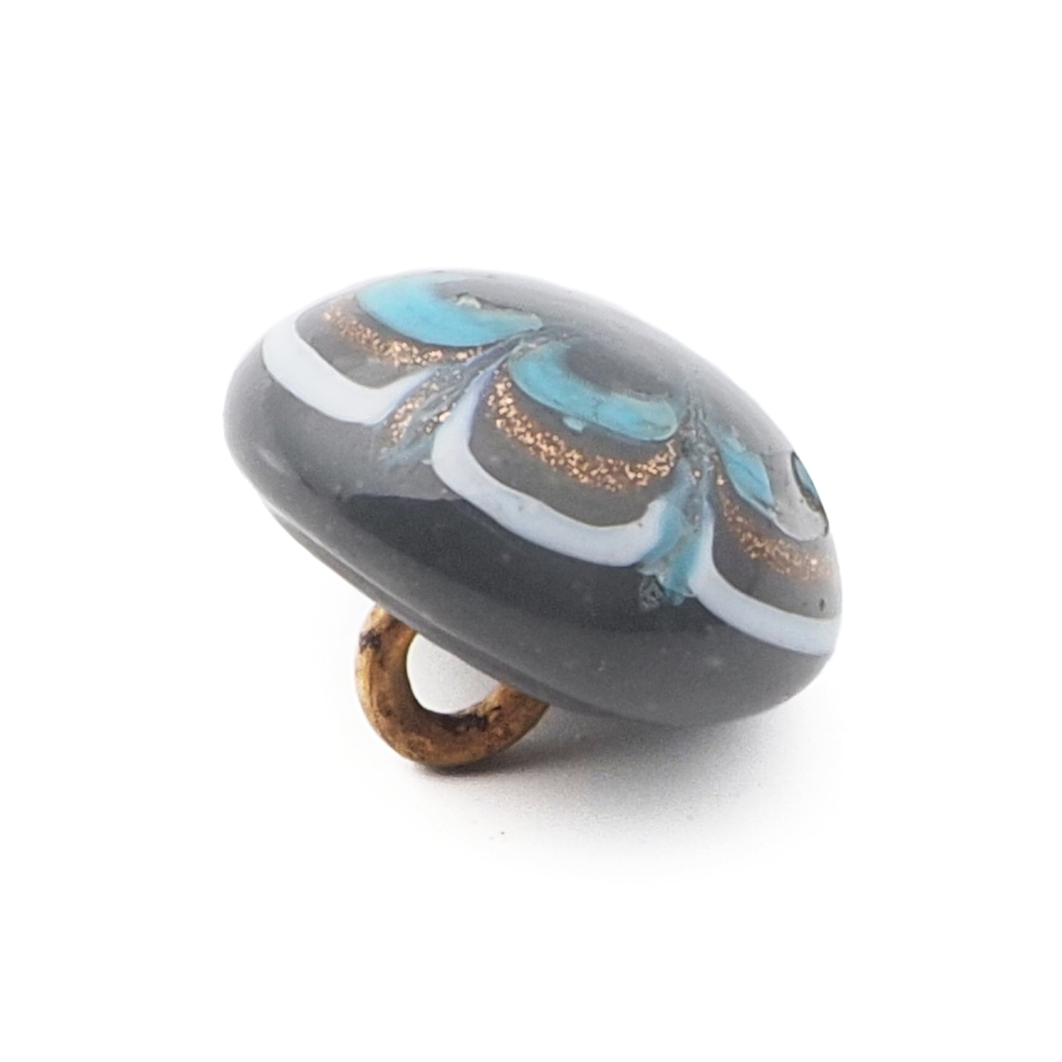 Antique Czech multicolor aventurine gold micro lampwork flower glass button 13mm