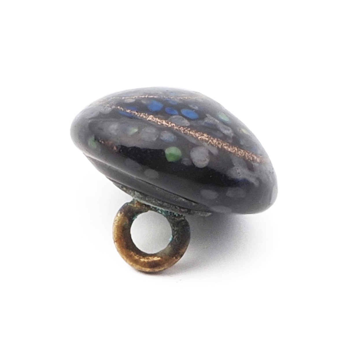 Antique Czech multicolor aventurine gold micro lampwork glass button 13mm