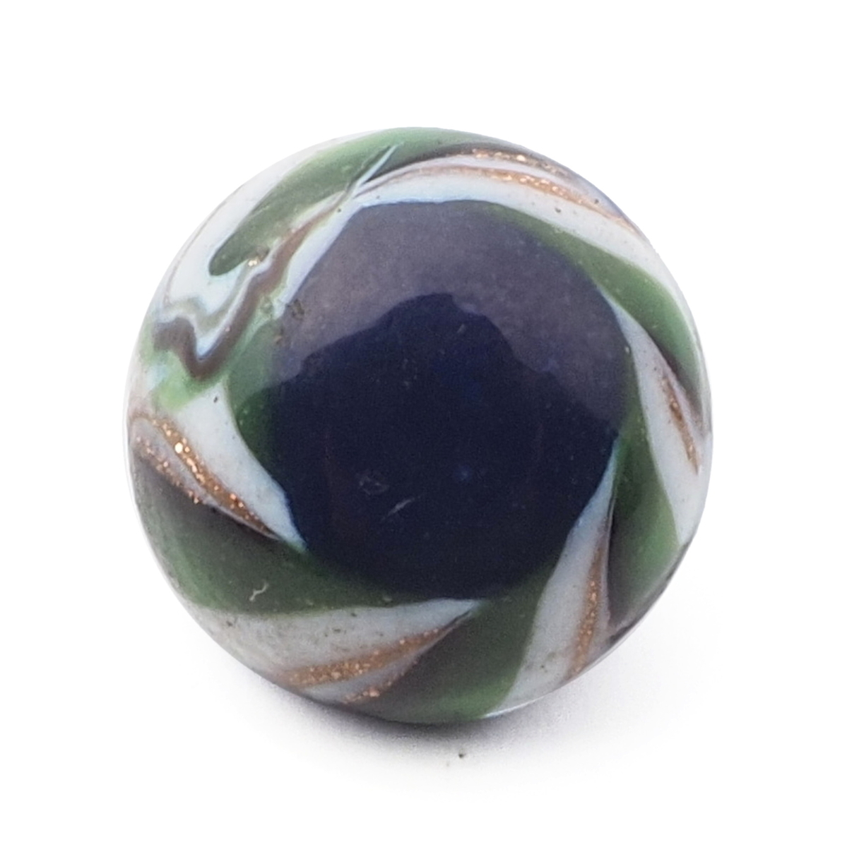Antique Czech spiral striped aventurine micro lampwork glass button 13mm