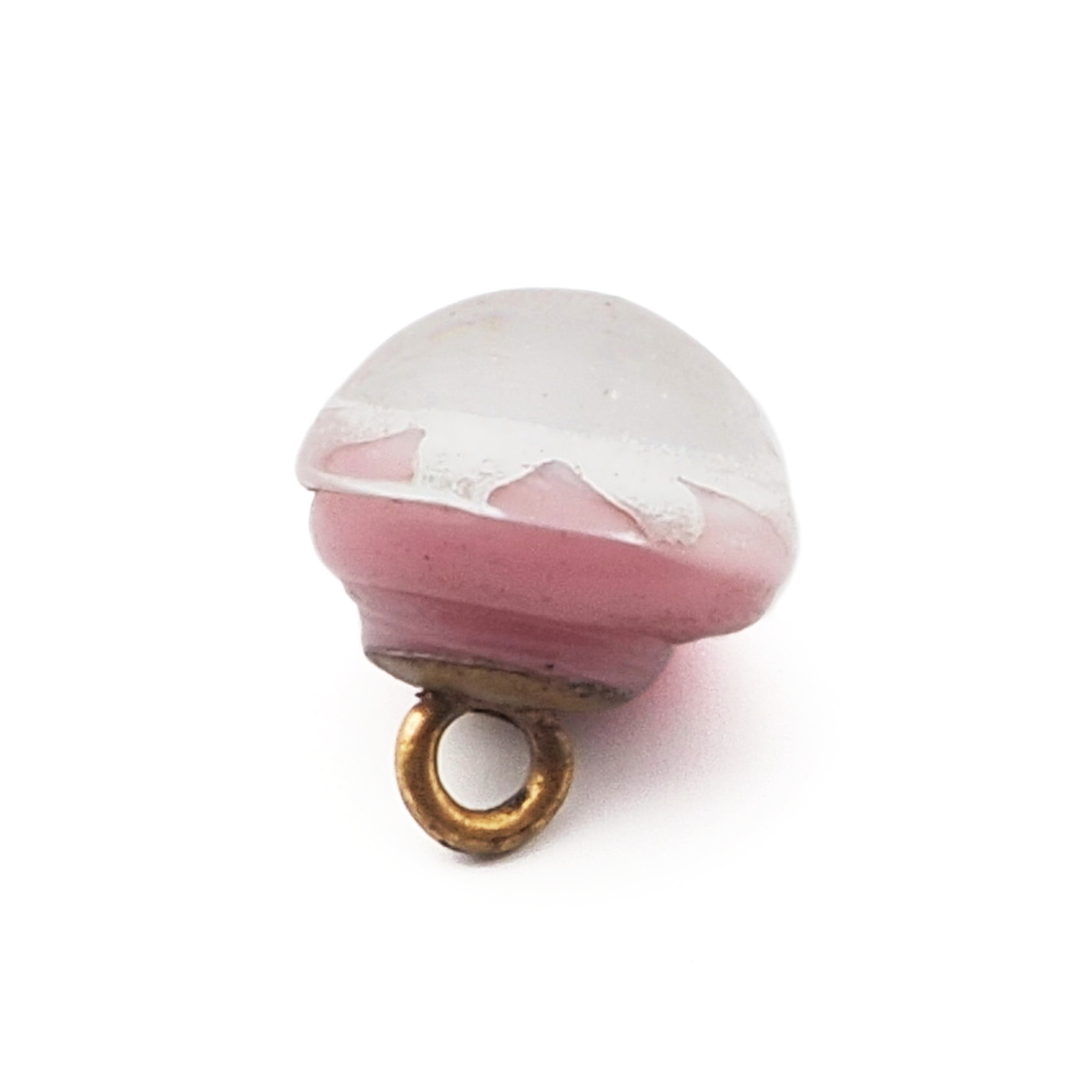 Antique Czech silver foil flower pink bicolor paperweight micro lampwork glass button 10mm