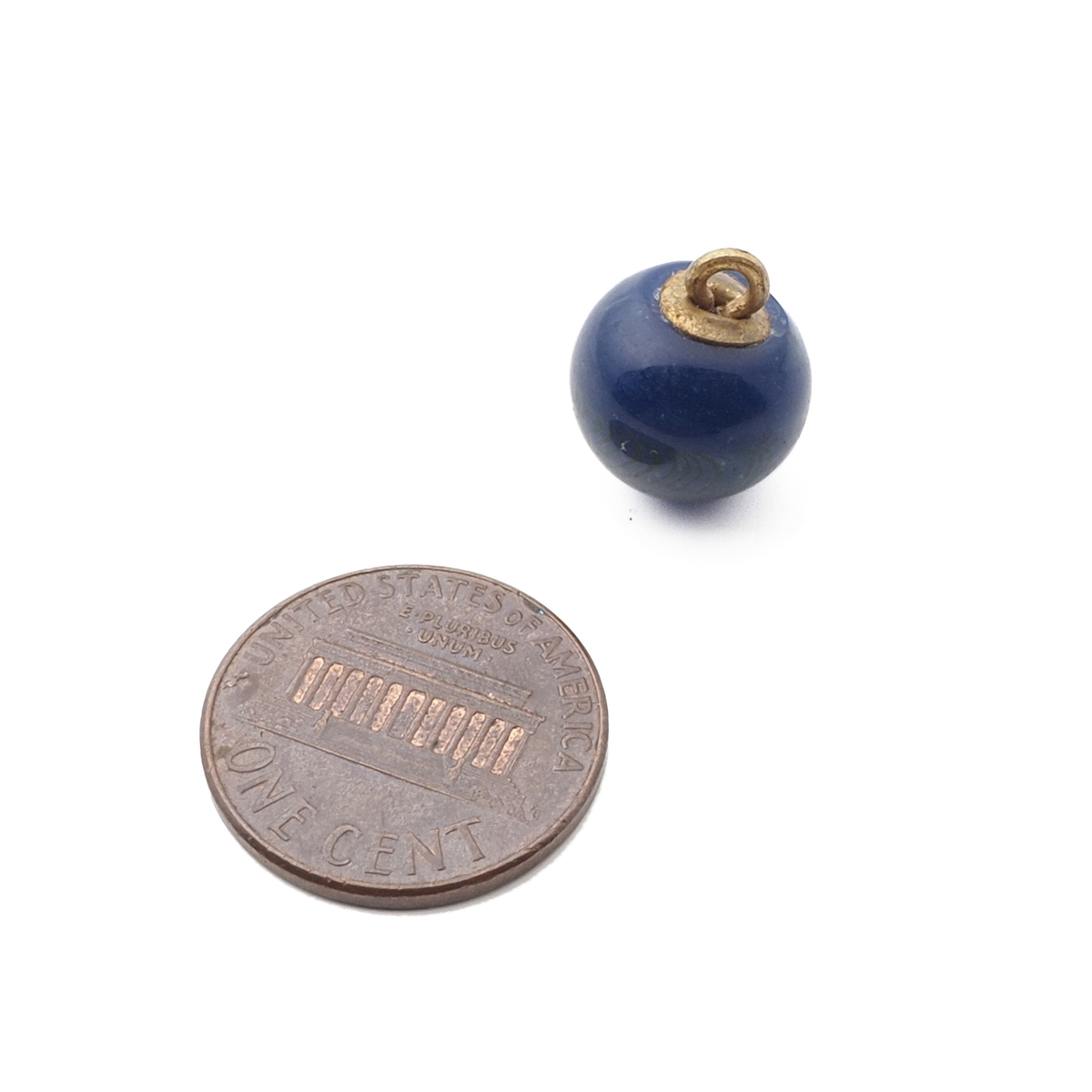 Antique Czech red filigree spiral blue micro lampwork ball glass button 12mm