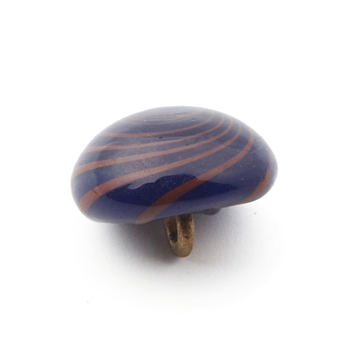 Antique Czech spiral striped blue micro lampwork glass button 13mm