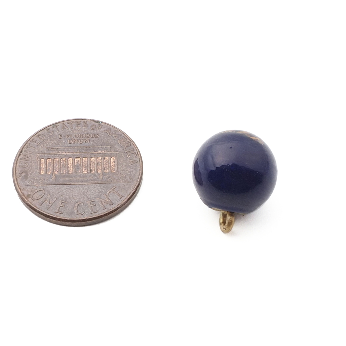 Antique Czech filigree spiral blue micro lampwork ball glass button 12mm