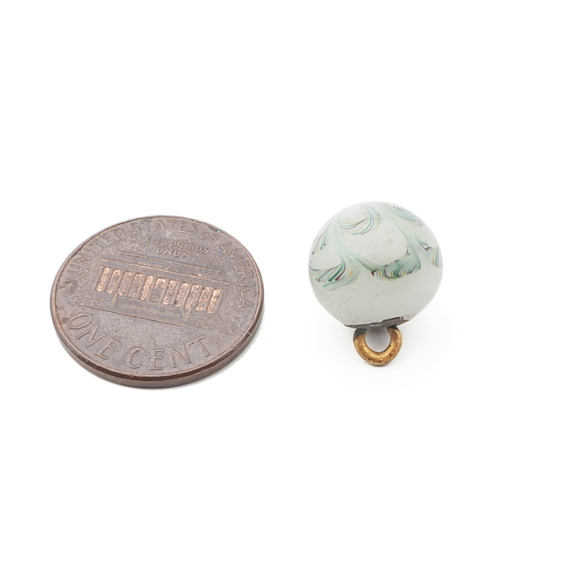 Antique Czech filigree flower white opaline micro lampwork ball glass button 12mm