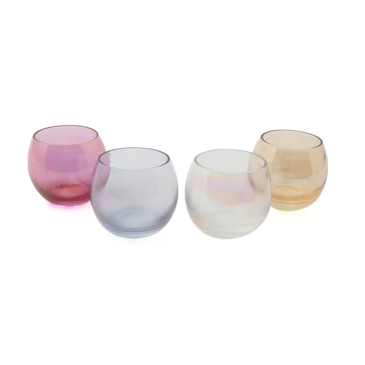 Lot (4) vintage Czech iridescent AB glass T light candle holders 2"