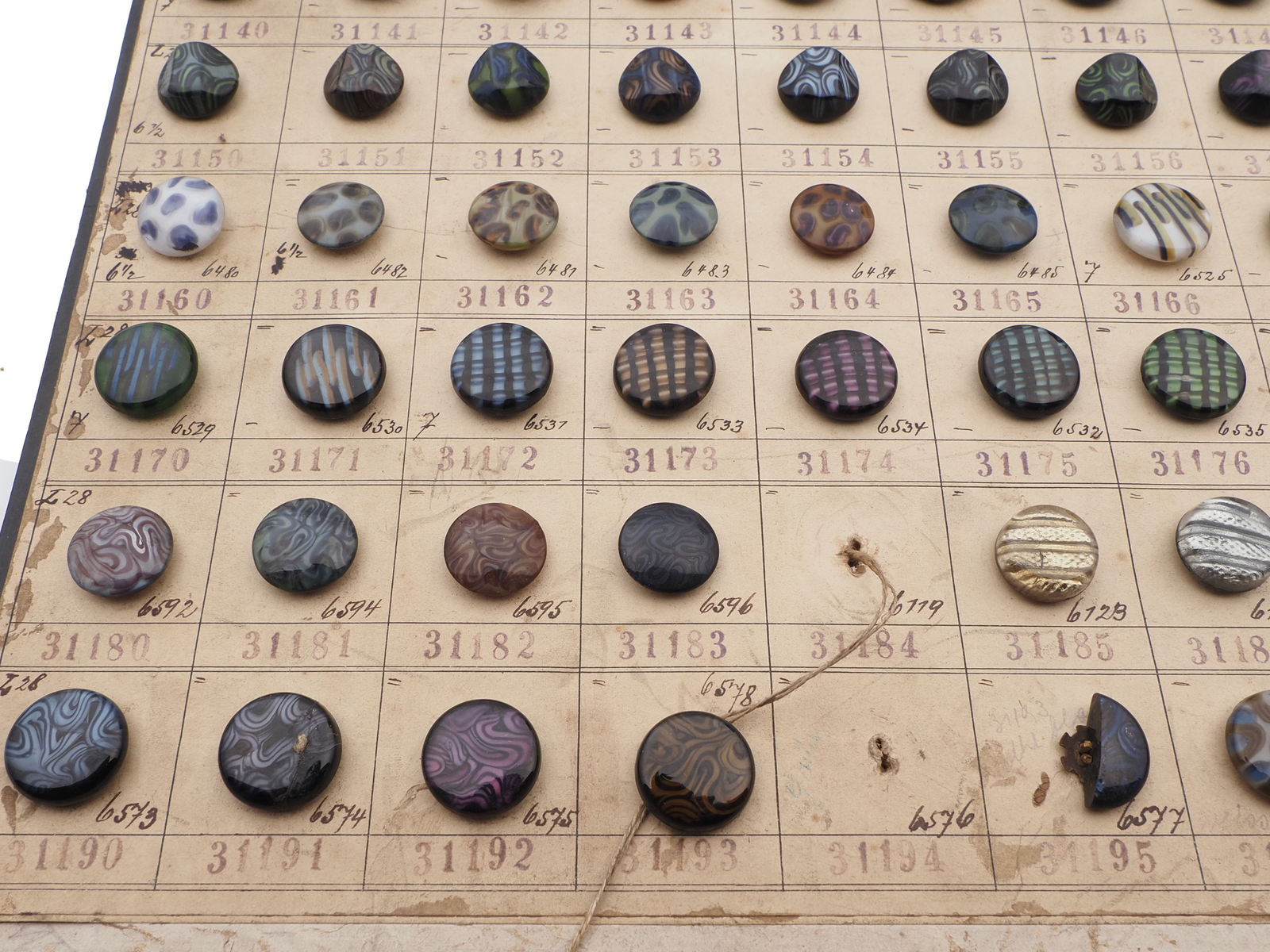 1919 Sample card (123) Czech antique glass buttons rosette shank