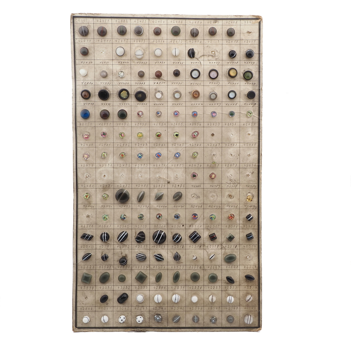 Sample card (121) Czech antique glass buttons bicolor paperweight moonglow