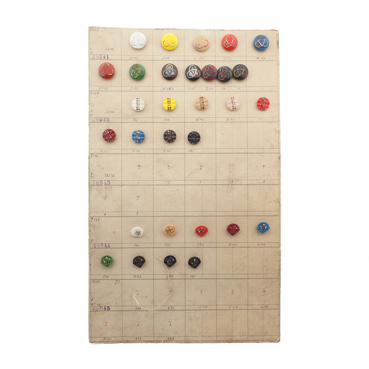Sample card (30) Czech antique glass buttons hand painted geometric floral