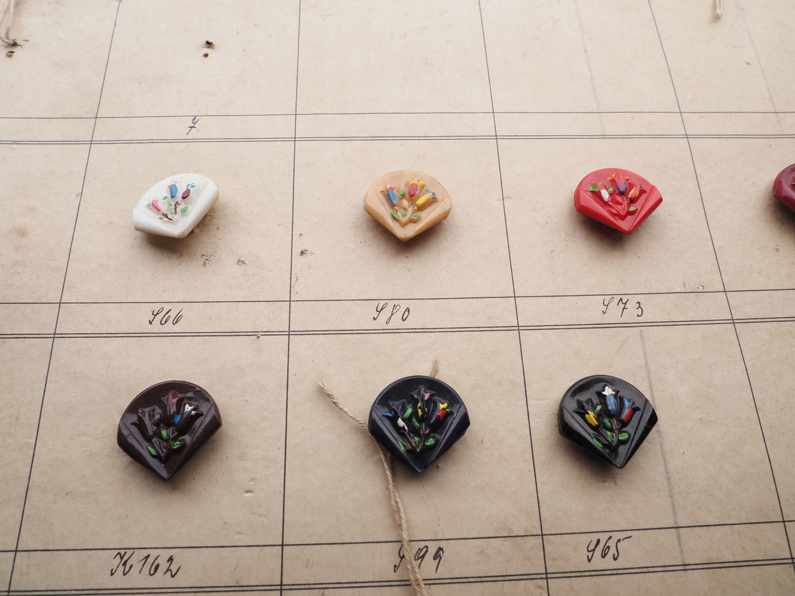Sample card (30) Czech antique glass buttons hand painted geometric floral