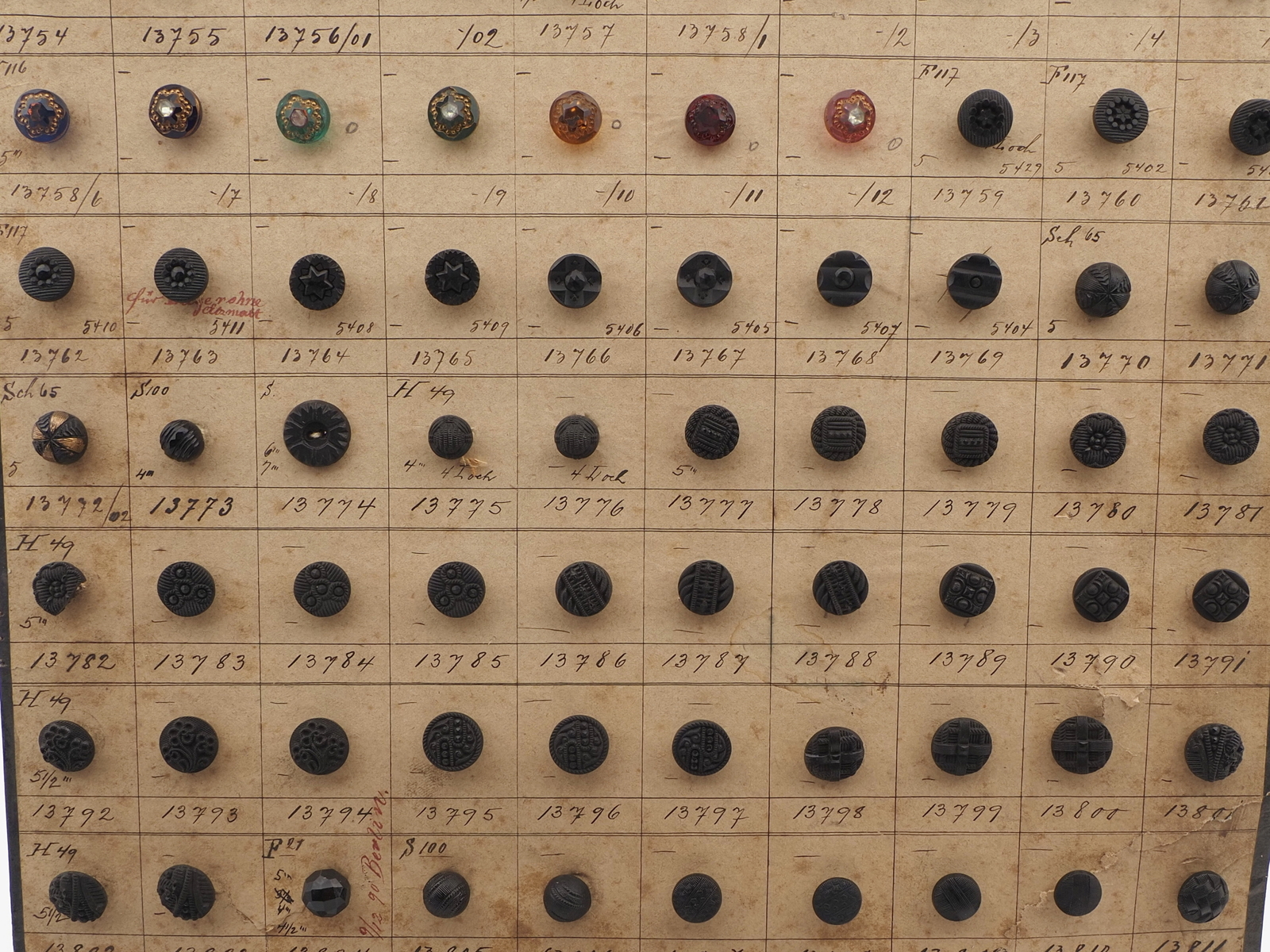 Sample card (138) Czech antique dimi glass buttons 