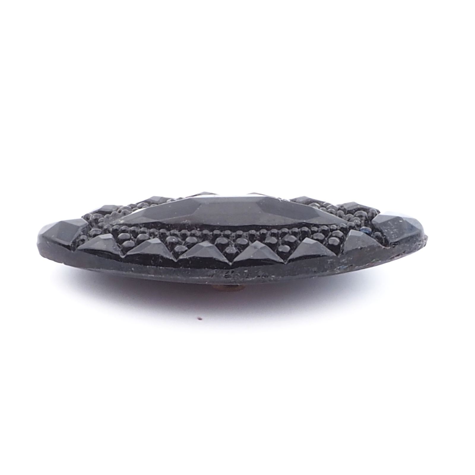 Antique Victorian Czech marcasite effect black oval glass button 32mm