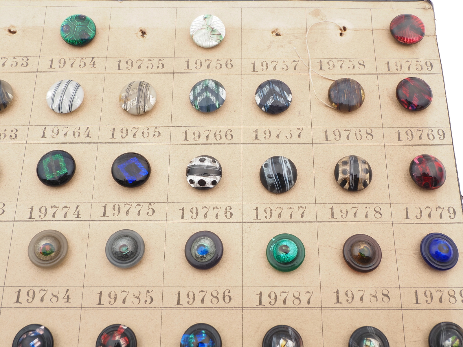 Sample card (136) Czech antique lampwork glass buttons rosette shank
