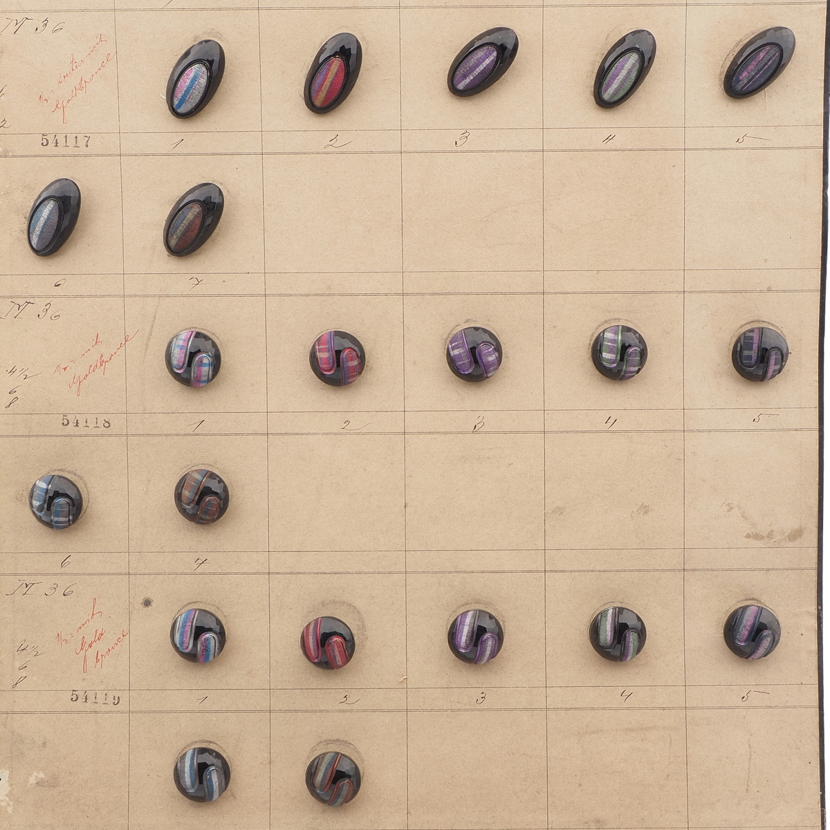 Sample card (32) Czech antique glass buttons fabric effect black