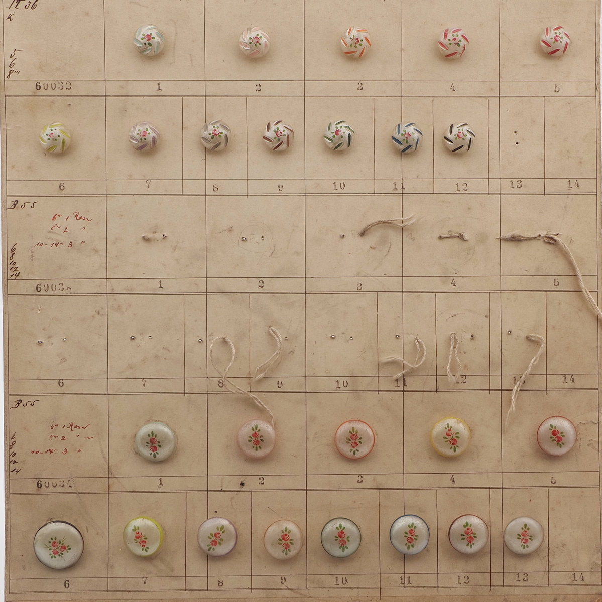 1915 Sample card (46) Czech antique glass buttons pearl satin hand painted