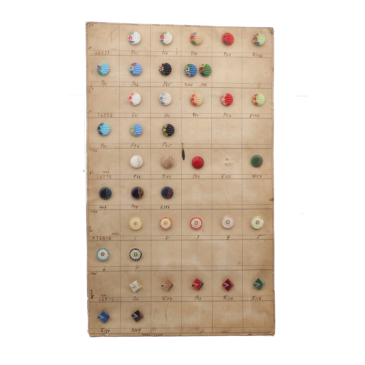 1936 Sample card (39) Czech antique glass buttons geometric floral Deco