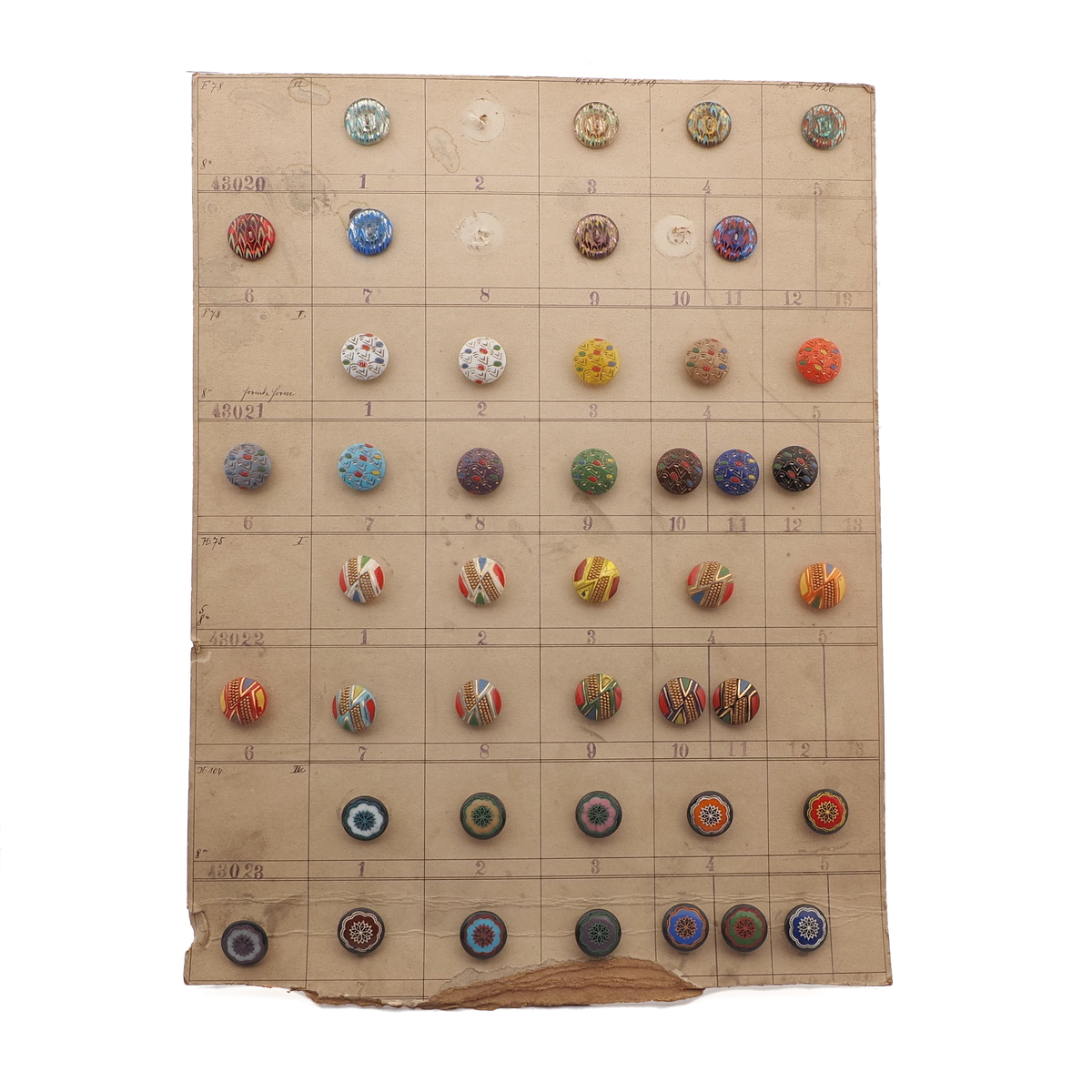 1926 Sample card (43) Czech antique glass buttons geometric floral Deco