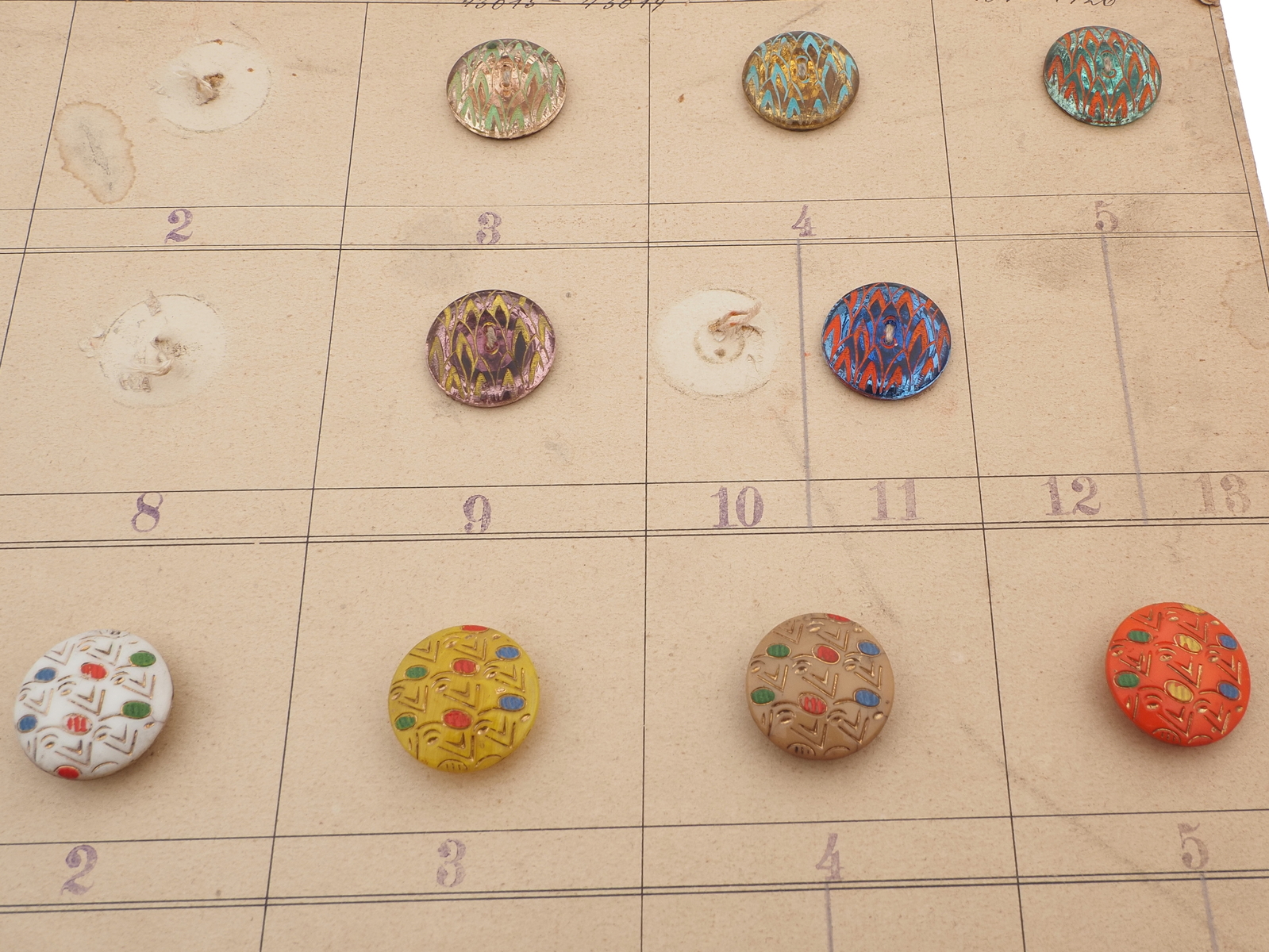 1926 Sample card (43) Czech antique glass buttons geometric floral Deco