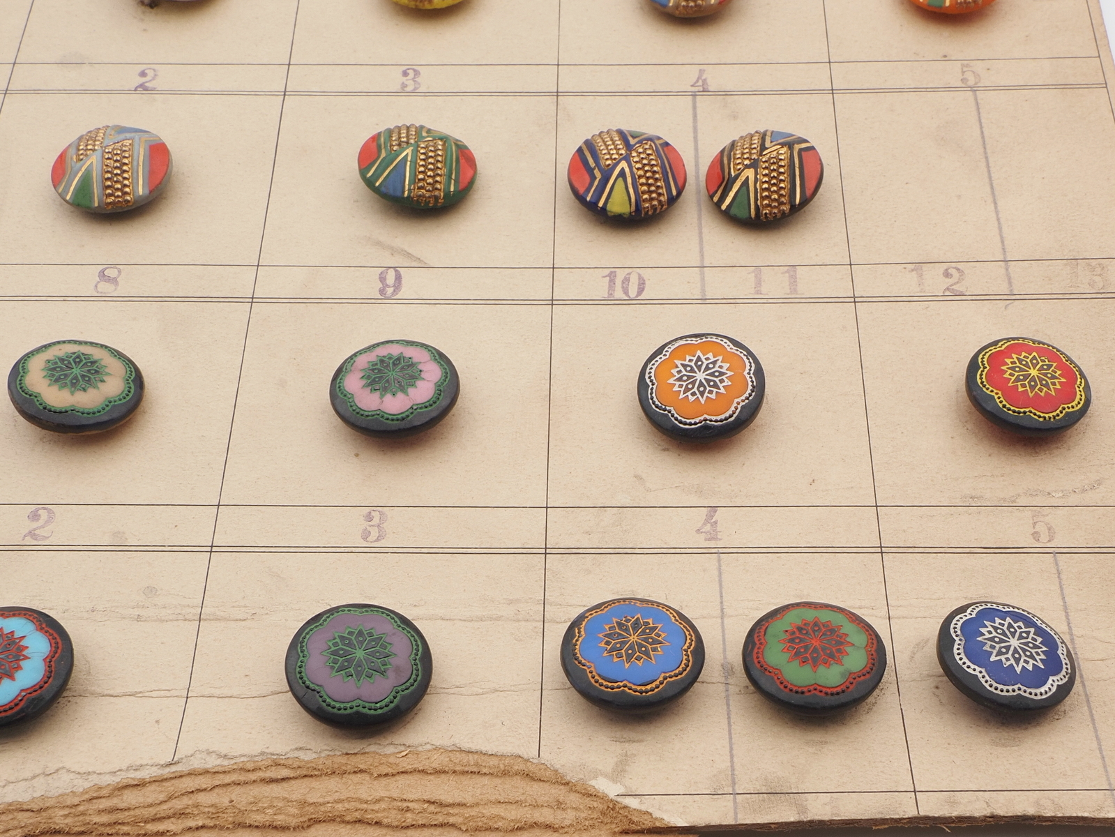 1926 Sample card (43) Czech antique glass buttons geometric floral Deco