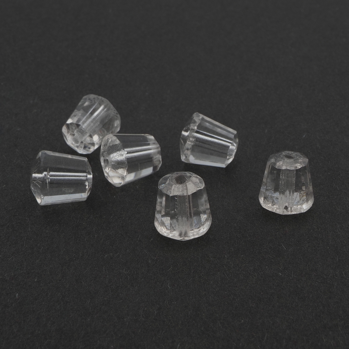 Lot (6) Czech antique cone faceted crystal clear glass beads 10mm