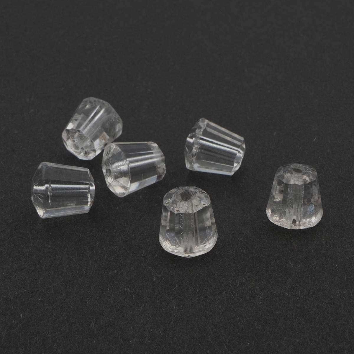 Lot (6) Czech antique cone faceted crystal clear glass beads 10mm