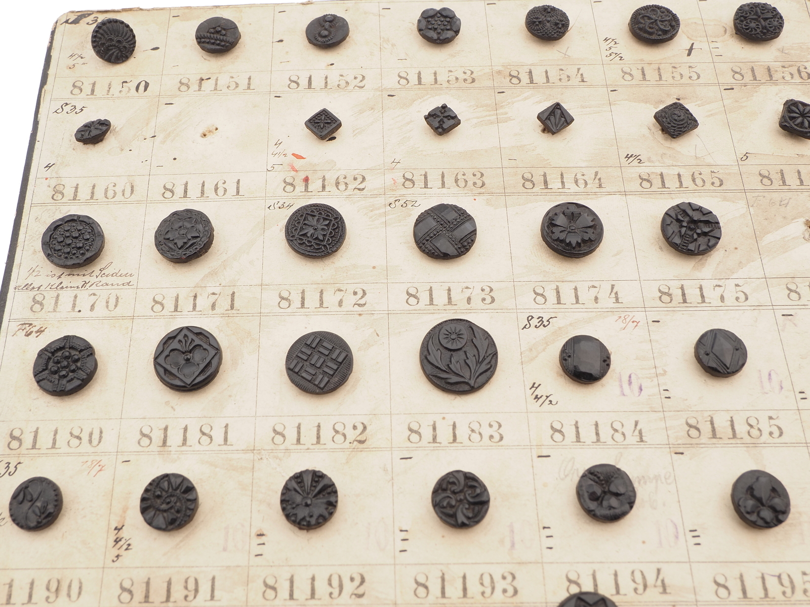 Sample card (143) Czech antique black glass buttons