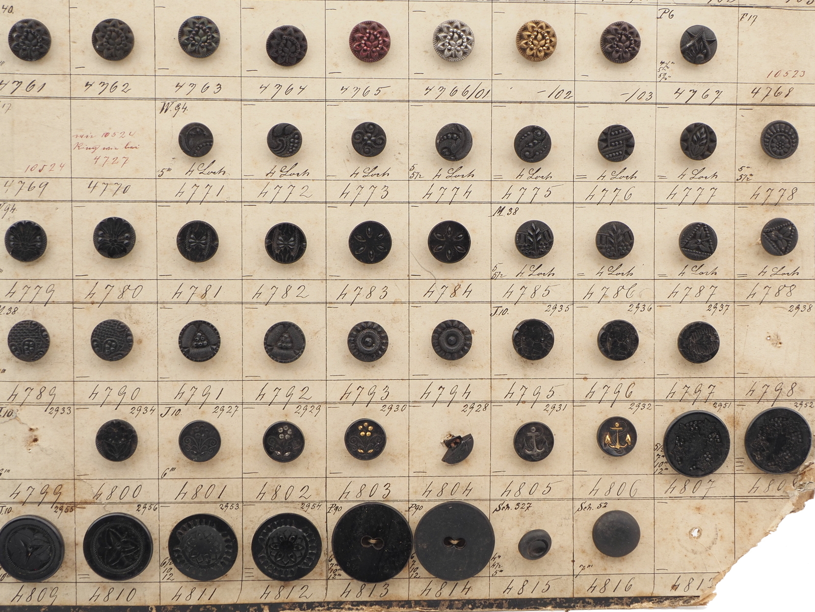 Sample card (118) Czech antique glass buttons