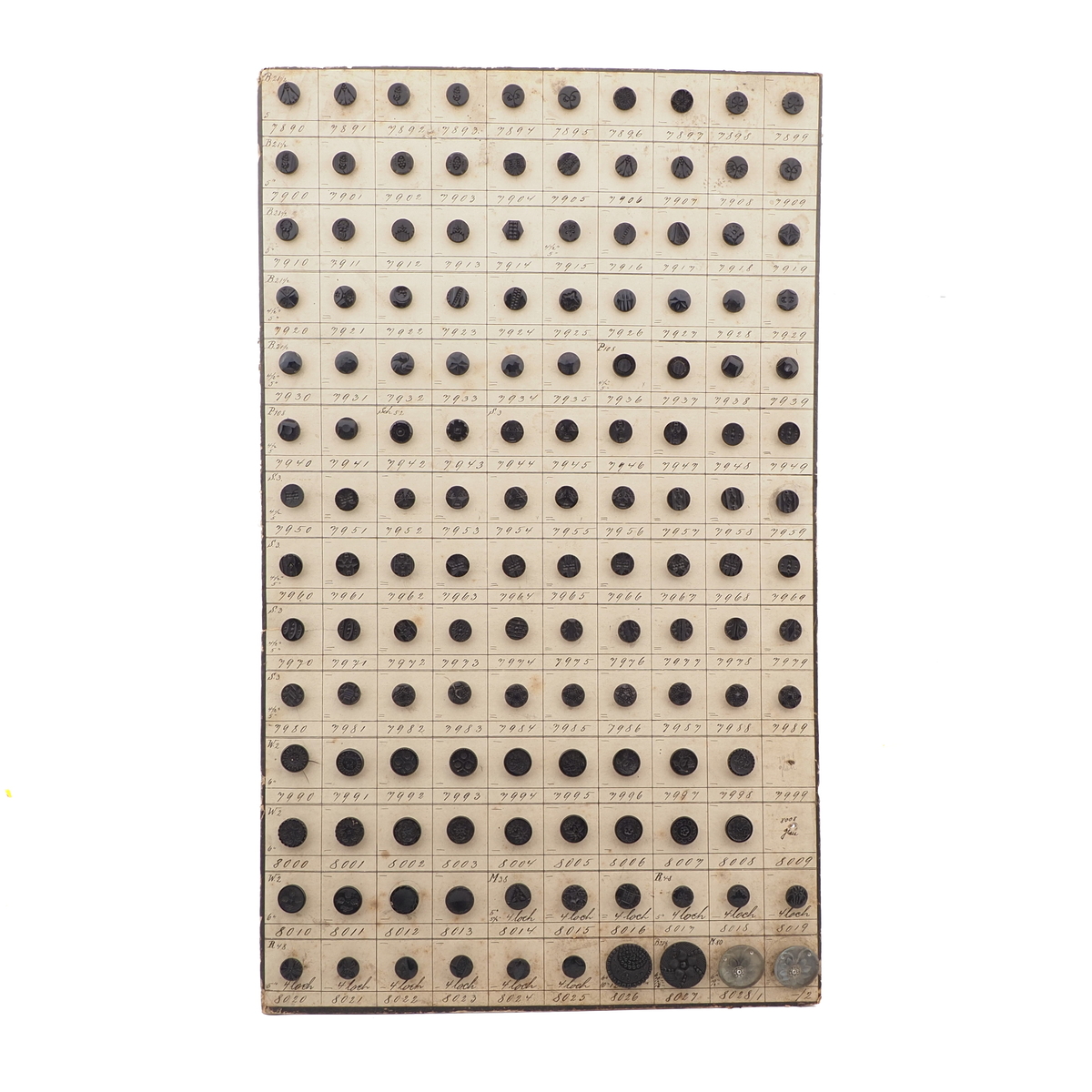 Sample card (138) Czech antique black glass buttons carved floral geometric lacy