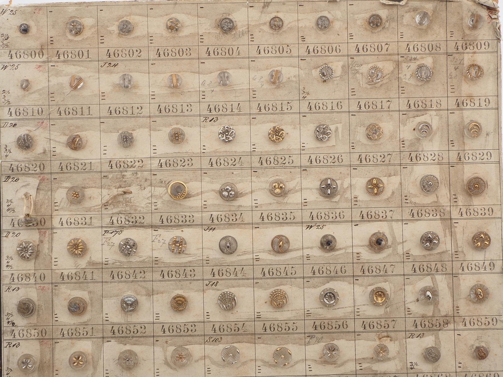 Sample card (147) Czech antique glass buttons gold gilt lustre crystal dimi