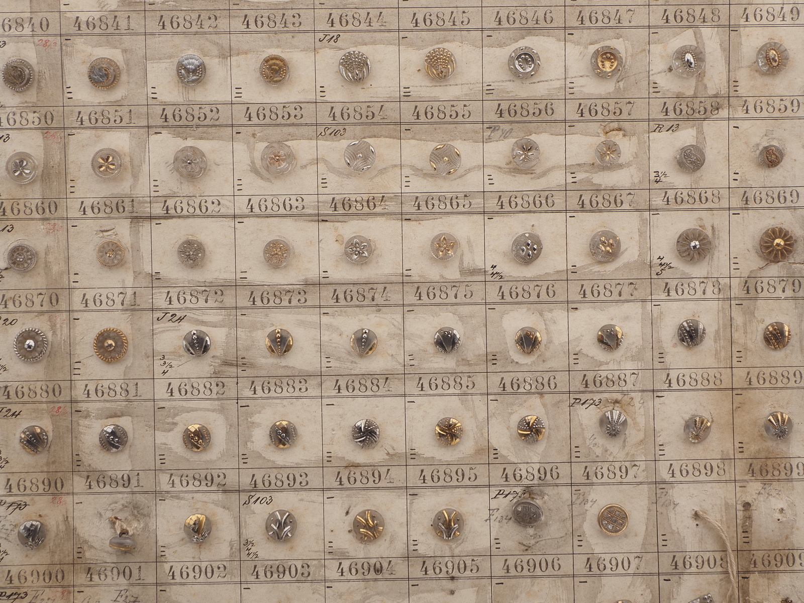 Sample card (147) Czech antique glass buttons gold gilt lustre crystal dimi