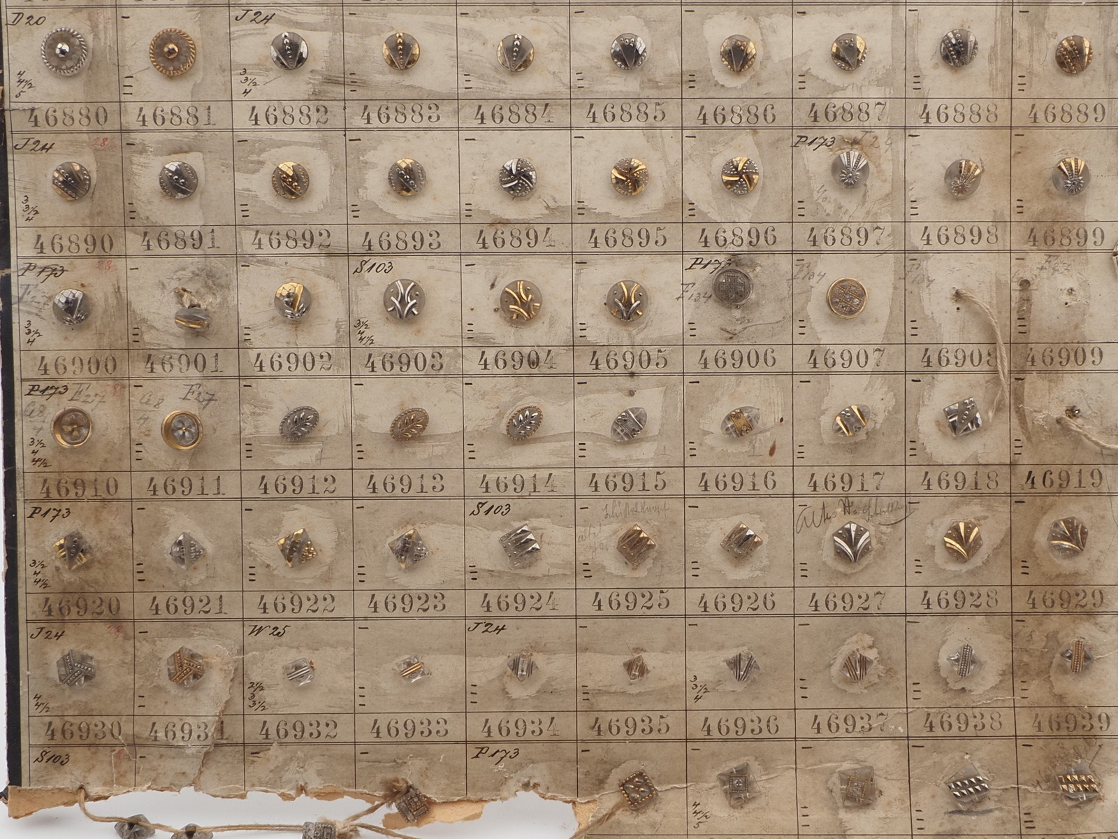Sample card (147) Czech antique glass buttons gold gilt lustre crystal dimi