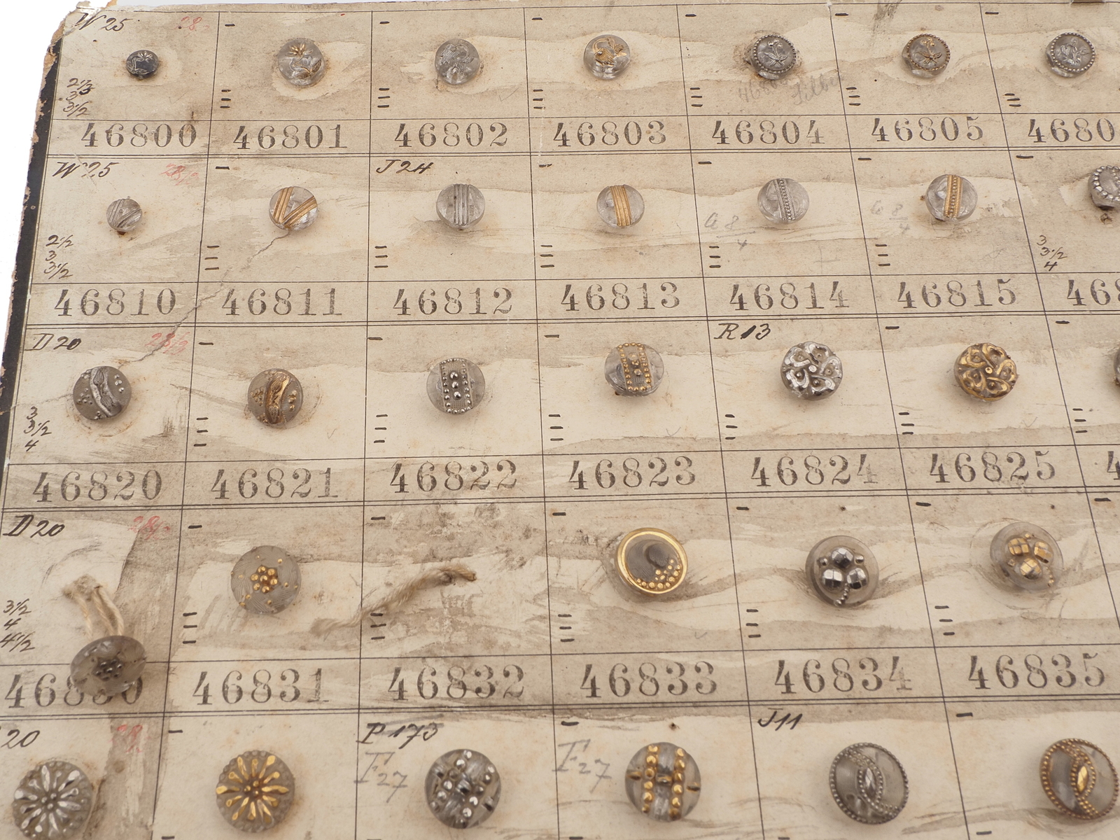 Sample card (147) Czech antique glass buttons gold gilt lustre crystal dimi