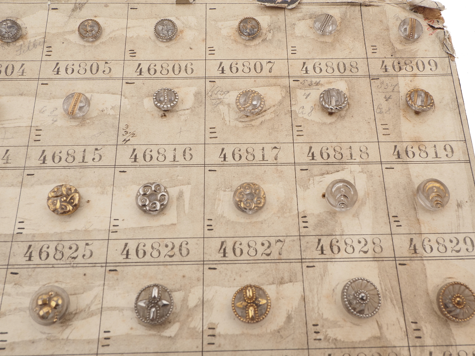 Sample card (147) Czech antique glass buttons gold gilt lustre crystal dimi