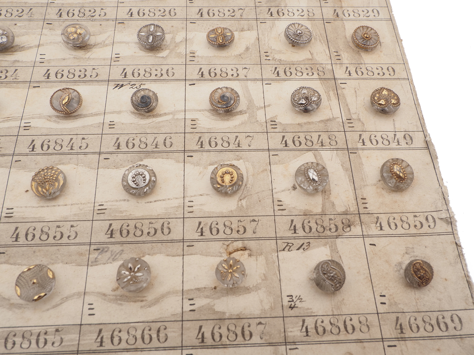 Sample card (147) Czech antique glass buttons gold gilt lustre crystal dimi
