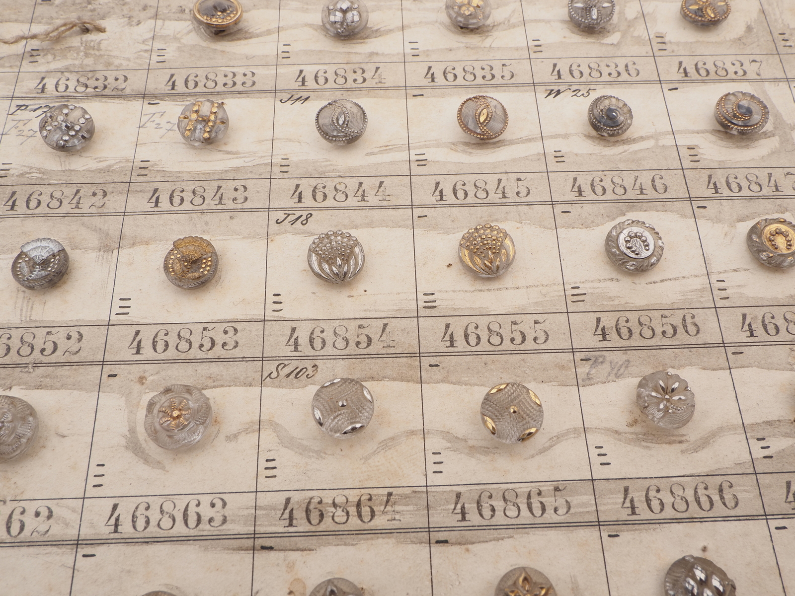 Sample card (147) Czech antique glass buttons gold gilt lustre crystal dimi