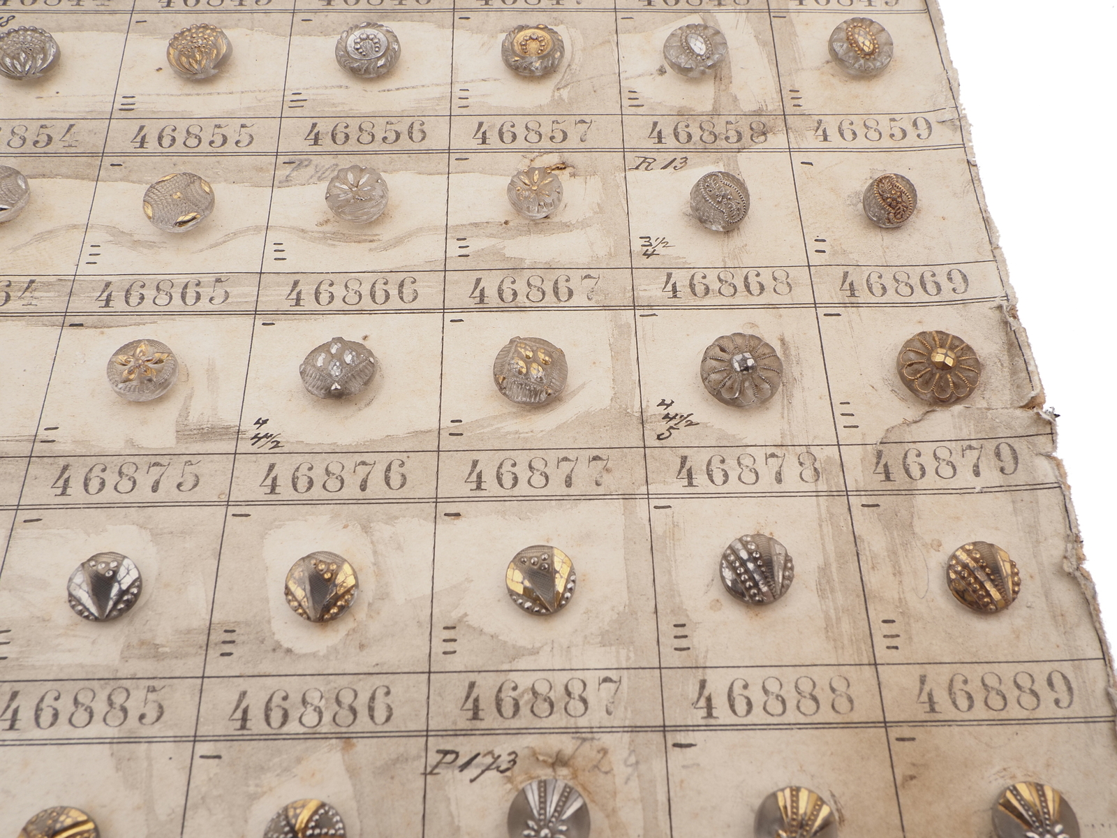 Sample card (147) Czech antique glass buttons gold gilt lustre crystal dimi