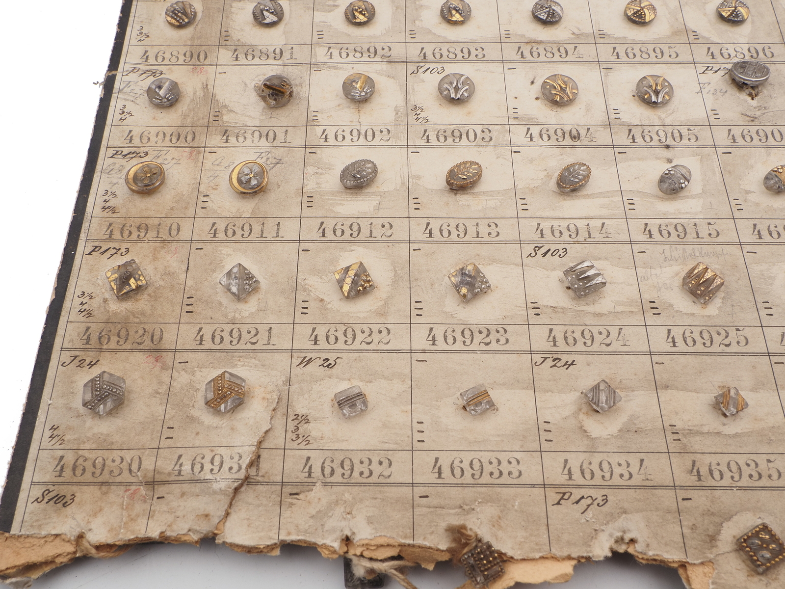 Sample card (147) Czech antique glass buttons gold gilt lustre crystal dimi