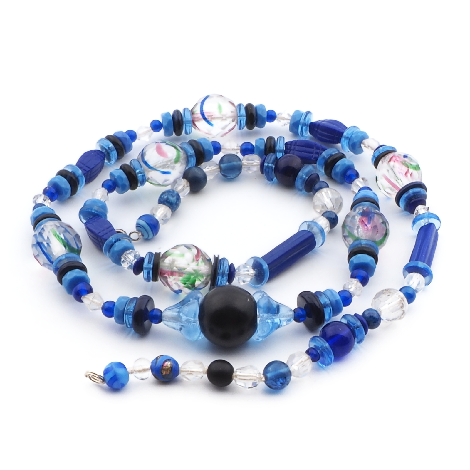 Vintage Czech necklace crystal rainbow blue glass beads