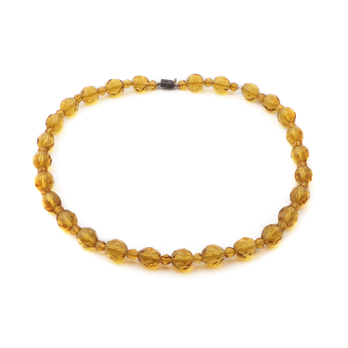 Vintage Czech necklace topaz faceted round glass beads
